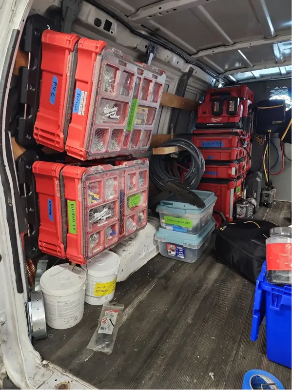 Electric Air van packed with tools